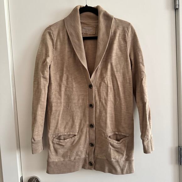 J. Crew Rumpled French Terry Cardigan Tan Collared Button Up Long Sleeve Sz S - Picture 1 of 5